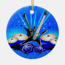 Blue Electric Guitars, Drums & Speakers Ornament
