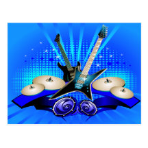 Blue Electric Guitars, Drums & Speakers Postcards