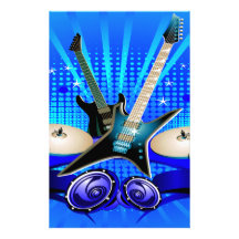 Blue Electric Guitars, Drums & Speakers Custom Stationery
