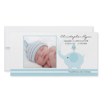 Blue Elephant Baby Boy Birth Annoucement Photo Card Template