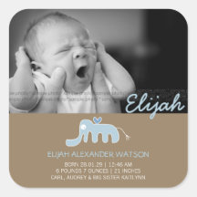 Blue Elephant Baby Boy Birth Announcement Sticker