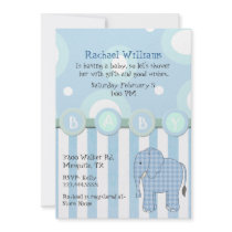 Blue Elephant Baby Boy Shower Invitation