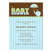 Blue Elephant Baby Shower Invitations