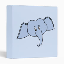 Blue Elephant Face. Cartoon 3 Ring Binders