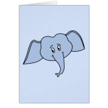 Blue Elephant Face. Cartoon Cards