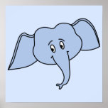 Blue Elephant Face. Cartoon Poster