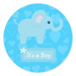Blue Elephant & Hearts Baby Boy Announcement