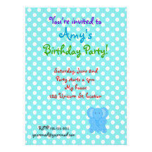 Blue elephant invitation on polka dots