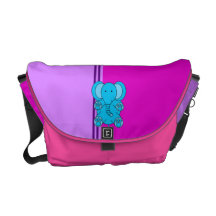 Blue Elephant with pink and purple stripes Courier Bag