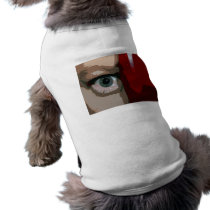 Blue eye from behind red bass close up doggie tee