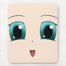 Blue Eyed Happy Chibi Face Mouse Pads