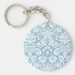 Blue fancy damask pattern keychain