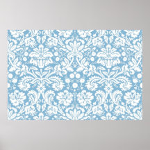 Blue fancy damask pattern poster