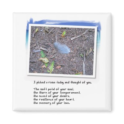Blue Feather and Love Poem Fridge Magnets by orsobear