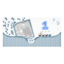 Blue First Birthday Photo Card