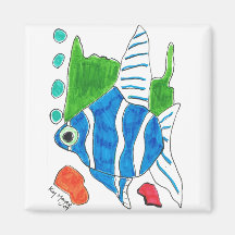 blue fish Square Fridge Magnet