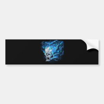 Blue flame skull bumper sticker