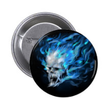 Blue flame skull pinback button