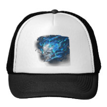 Blue flame skull trucker hats
