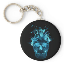 Blue Flaming Skull Key Chain