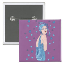 Blue Flapper Christmas Pinback Button
