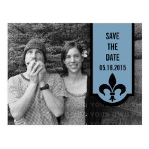 Blue Fleur De Lis Banner Save the Date Postcard