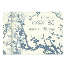 Blue Floral 25th Anniversary Invitation Card