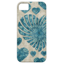 Blue Floral Heart with Pink Polka Dots iPhone 5 Cases