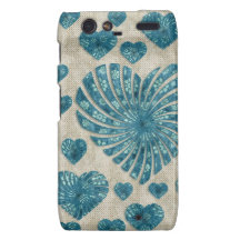 Blue Floral Heart with Pink Polka Dots Droid RAZR Case