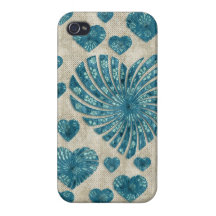 Blue Floral Heart with Pink Polka Dots iPhone 4 Cases