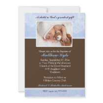 Blue Floral Photo Baptism Invitation