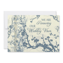 Blue Floral Vow Renewal Ceremony Invitation Card