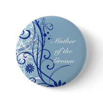 Blue Floral Wedding Swirls Buttons