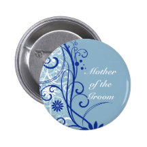 Blue Floral Wedding Swirls Buttons