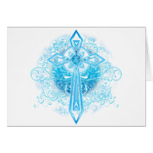 Blue Flower Cross Greeting Card