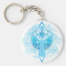 Blue Flower Cross Key Chains