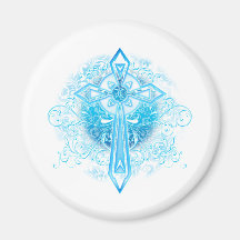 Blue Flower Cross Magnet