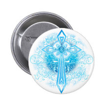 Blue Flower Cross Pinback Button