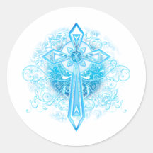Blue Flower Cross Round Sticker