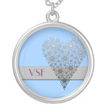 Blue Flower Heart Cute initial monogram necklace necklaces