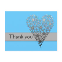 Blue Flower Heart Thank you card postcards