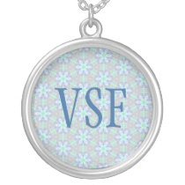 Blue Flower Pattern Custom Initial necklace necklaces