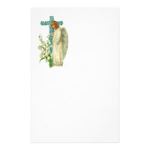 Blue Flowered Christian Cross Customised Stationery