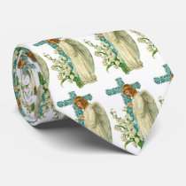 Blue Flowered Christian Cross Ties
