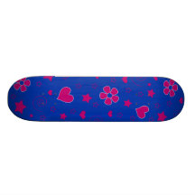 Blue Flowers hearts stars and swirls Skate Decks