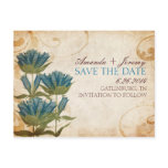 Blue Flowers Vintage Save The Date Postcard