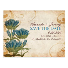 Blue Flowers Vintage Save The Date Postcard