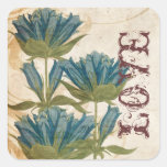 Blue Flowers Vintage Wedding Envelope Seals Square Sticker