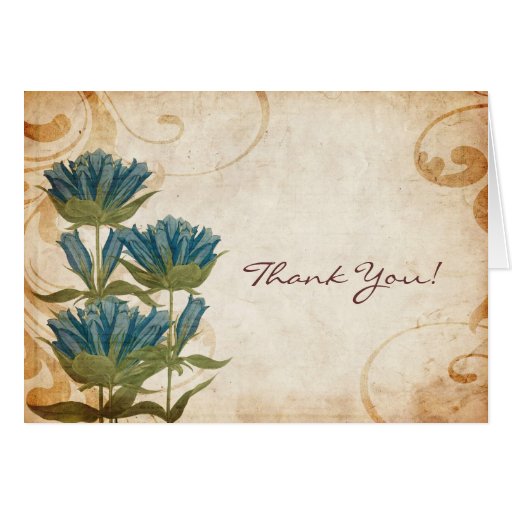 Blue Flowers Vintage Wedding Thank You Note Greeting Cards