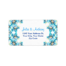 blue flowers wedding address labels
